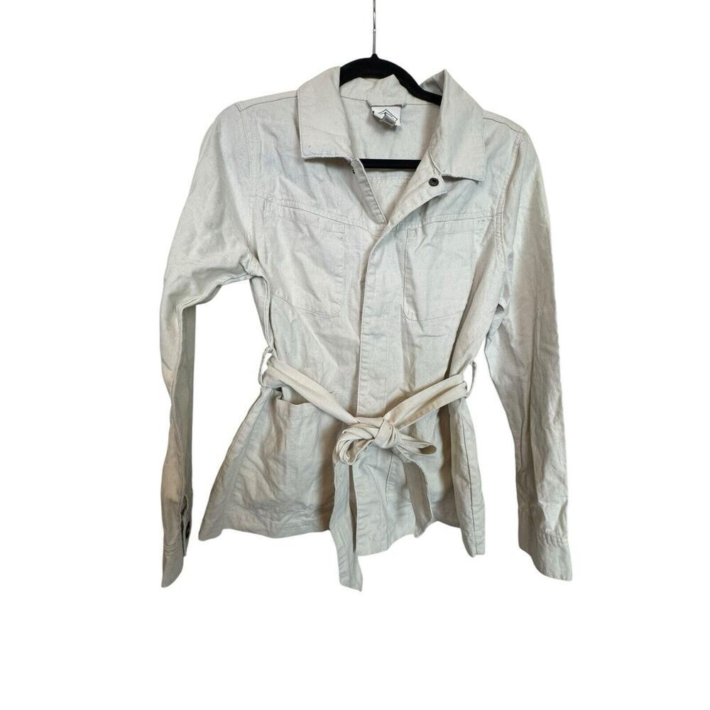ST JOHN'S BAY Chore Jacket w/belt Small Linen Blend‎ In Beige Workwear Classic